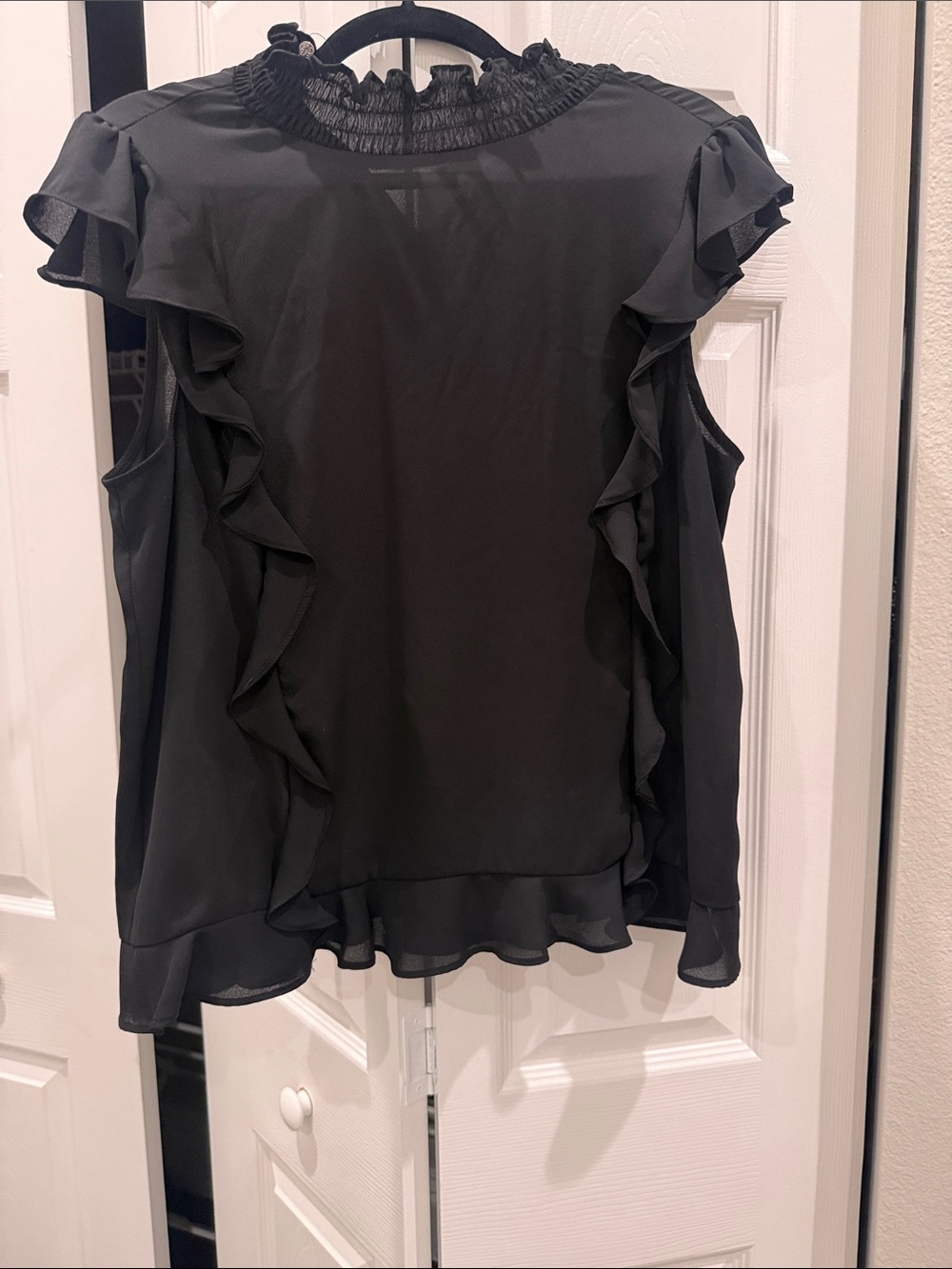 CeCe Black Ruffle Chiffon Blouse